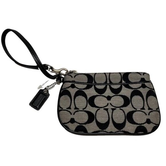 Coach F45659 Signature Canvas Zip Wallet Wristlet Coinpurse Black Grey NWOT - Picture 1 of 12